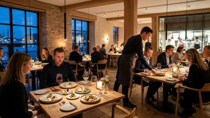 Elegant dansk fine dining restaurant med nordisk indretning og gourmet-mad